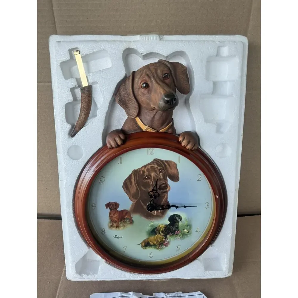 Bradford Exchange Very Rare Linda Picken Dachshund Dog Wall Clock w/Wagging tail